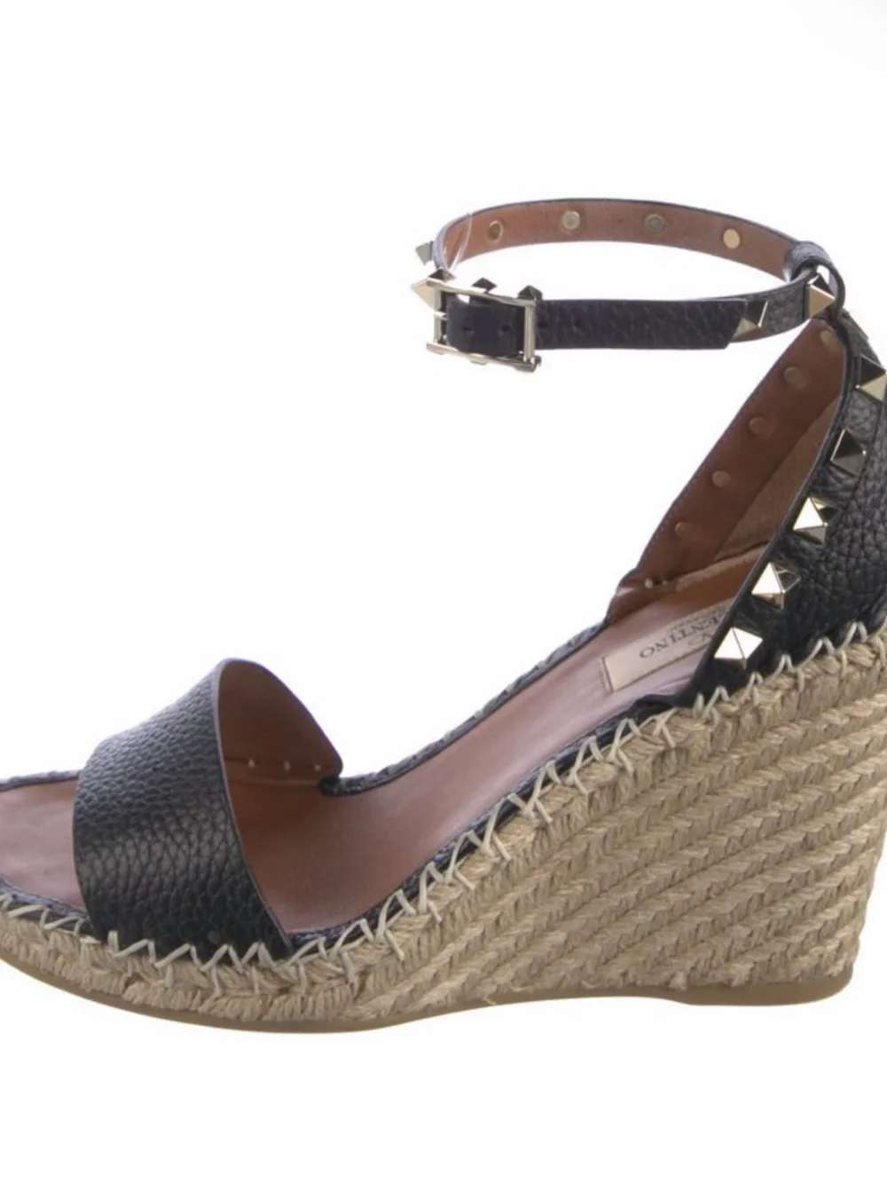 Valentino Black Studded Espadrille Wedge Sandals with Ankle Strap